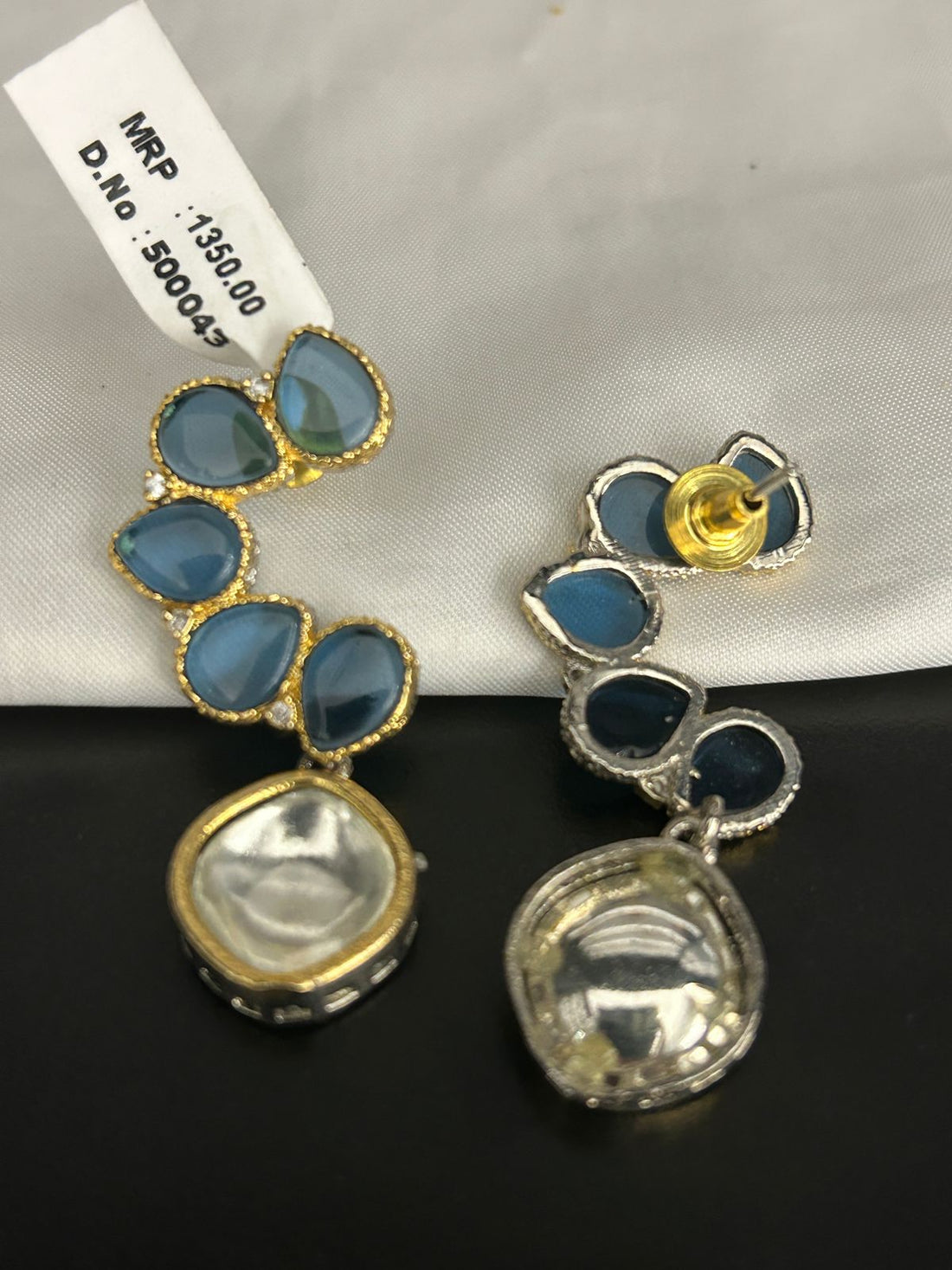 Blue Stone Kundan Style Drop Earrings