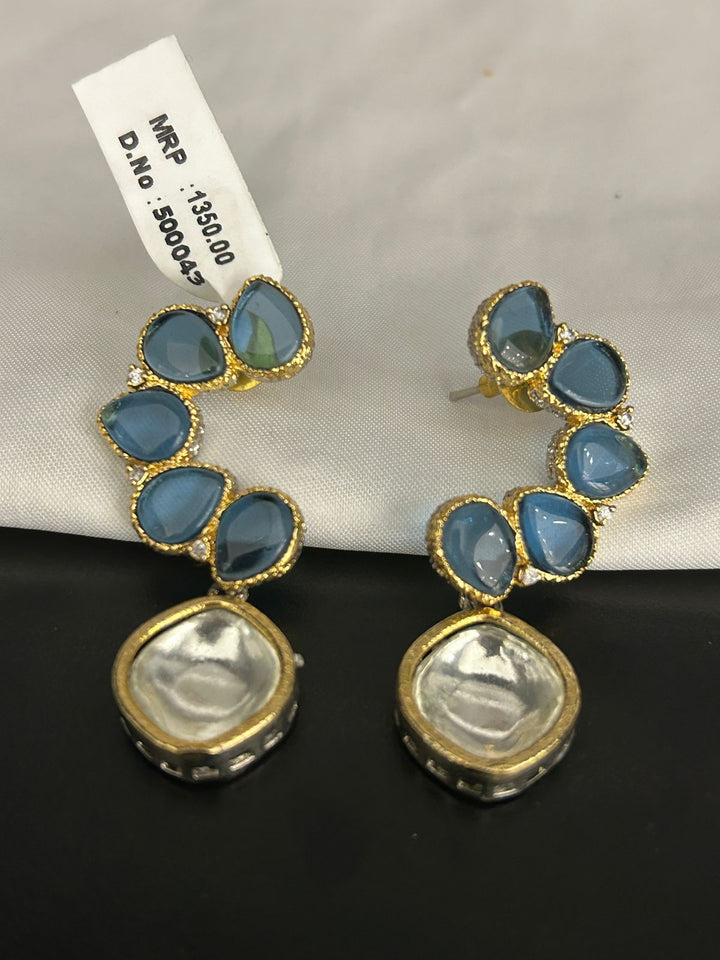 Blue Stone Kundan Style Drop Earrings