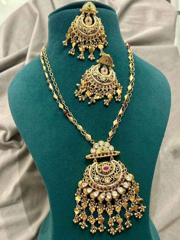 Gold Plated Chandbali Necklace Set with Earrings