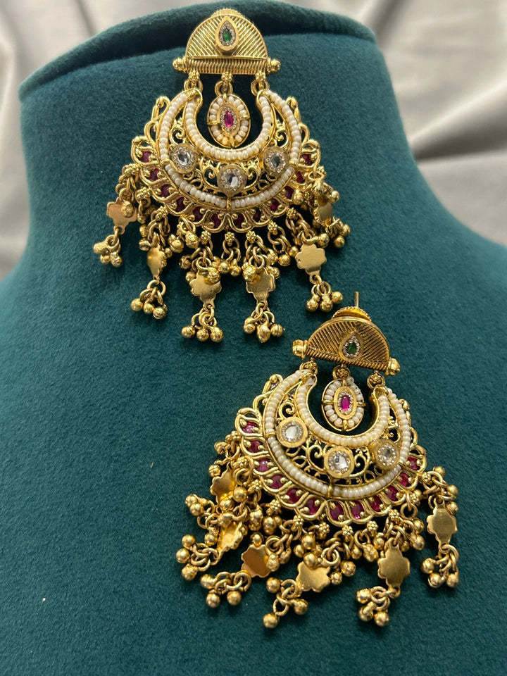 Gold Plated Chandbali Necklace Set with Earrings