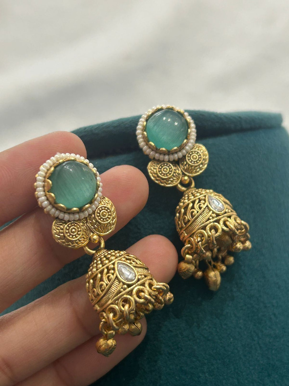 Antique Gold Temple Necklace Set with Green Stone & Ruby Accents – Bridal Jewellery