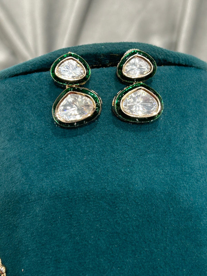 Green Border Diamond Look Pendant Necklace Set