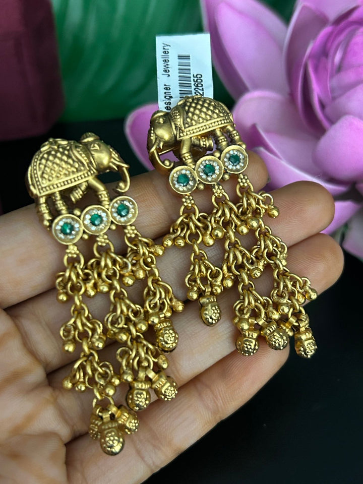 Antique Elephant Design Gold Finish Earrings