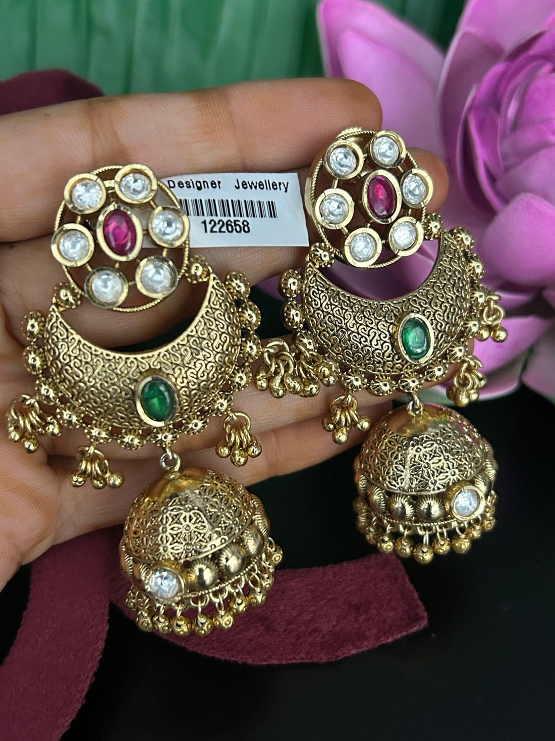 Antique Ruby Emerald Jhumka Earrings