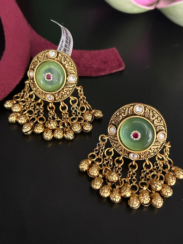 Antique Green Stone Heritage Earrings
