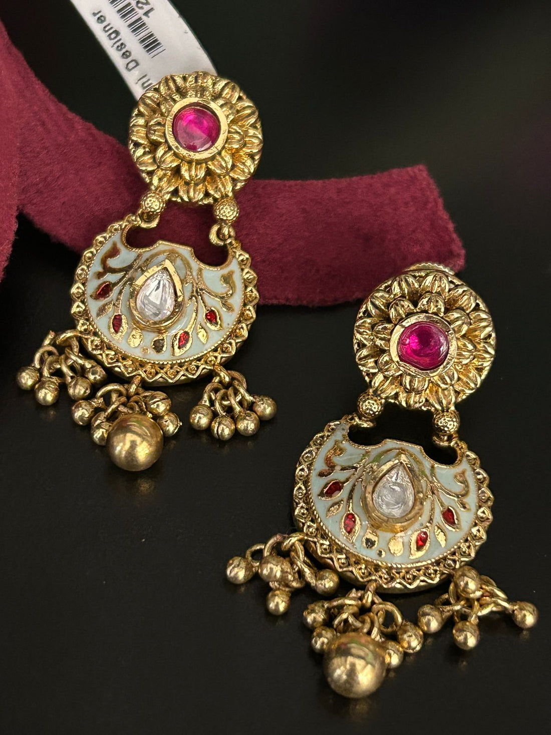 Antique Ruby White Meenakari Earrings