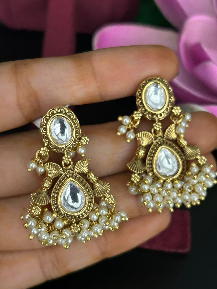 Antique Kundan Pearl Cluster Earrings