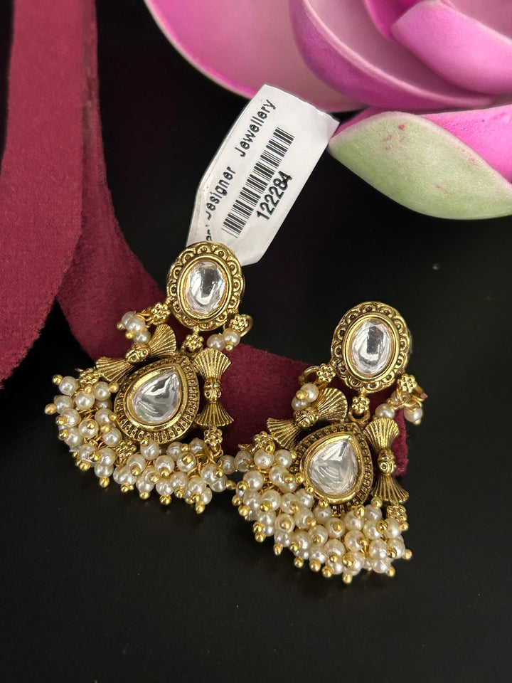 Antique Kundan Pearl Cluster Earrings