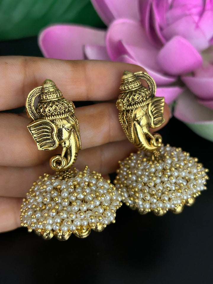 Ganesha Pearl Cluster Jhumka Earrings
