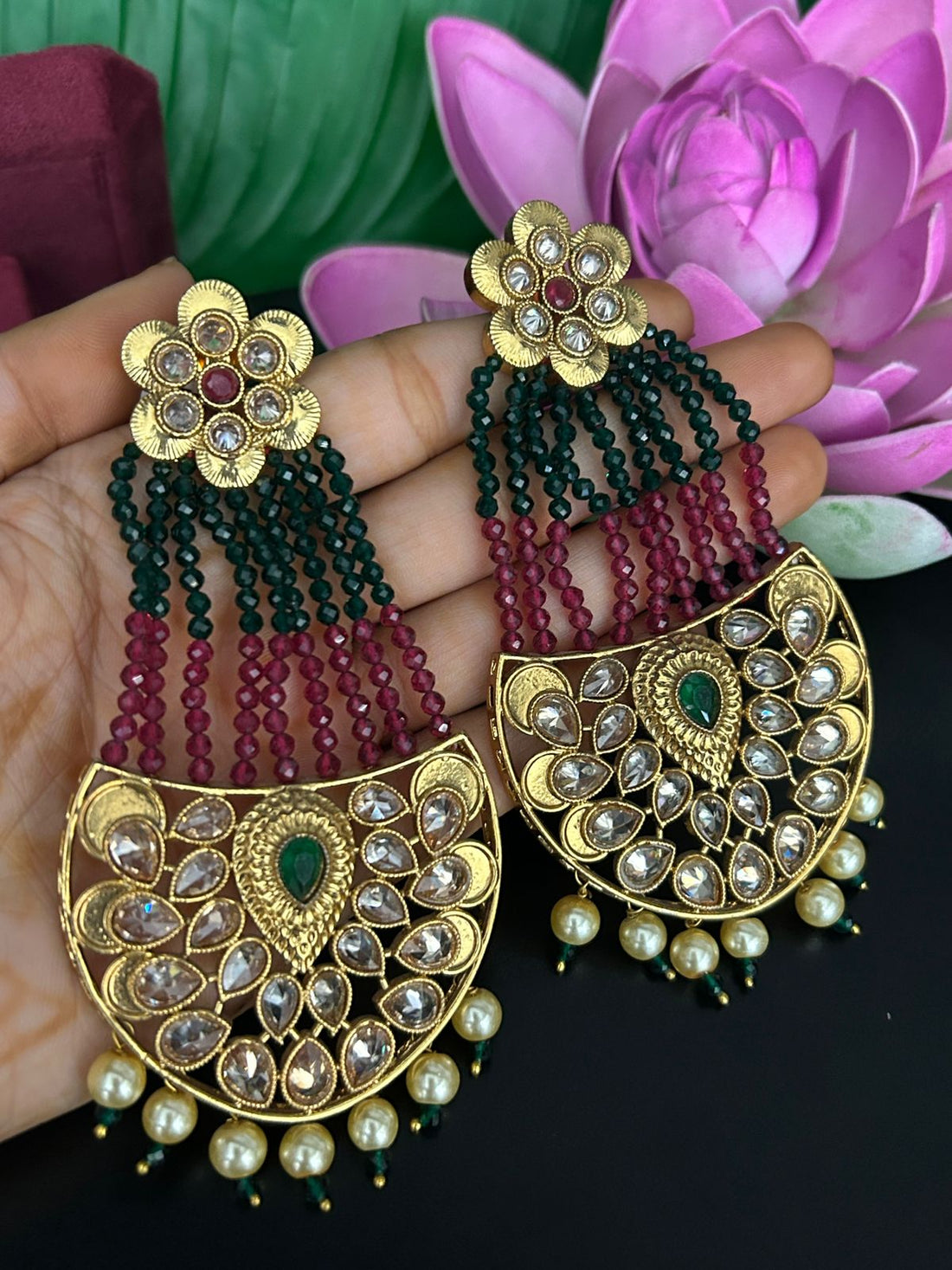 Kundan Peacock Beaded Long Earrings