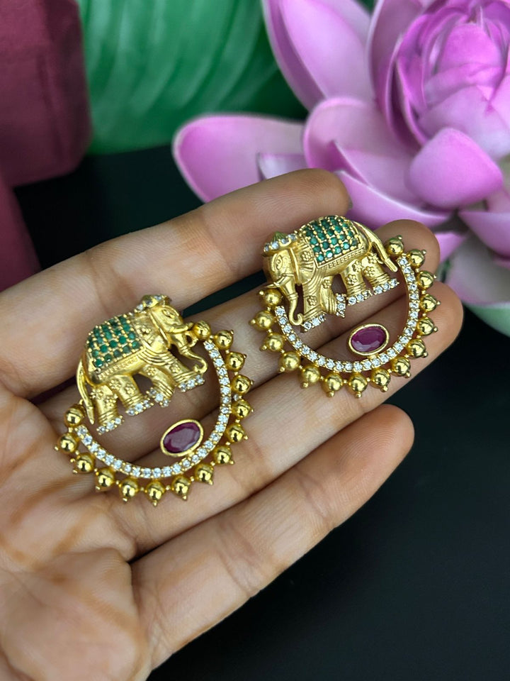 Royal Elephant Design Gold Finish Earrings