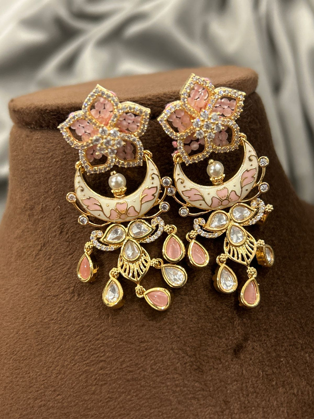 Pastel Pink Floral Kundan Necklace Set