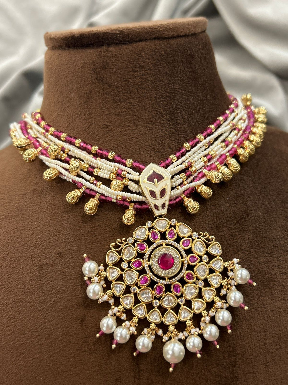 Ruby Pearl Kundan Choker Necklace Set