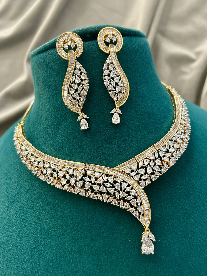 Luxury Diamond Look Necklace Set with Designer Earrings
