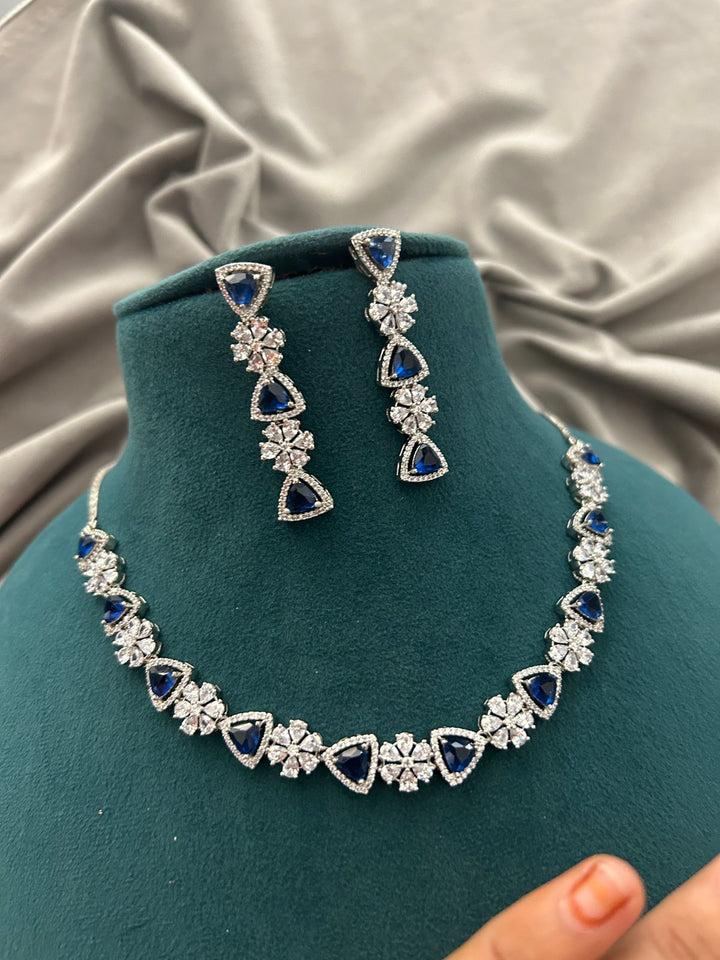 Royal Sapphire Diamond Look Necklace Set