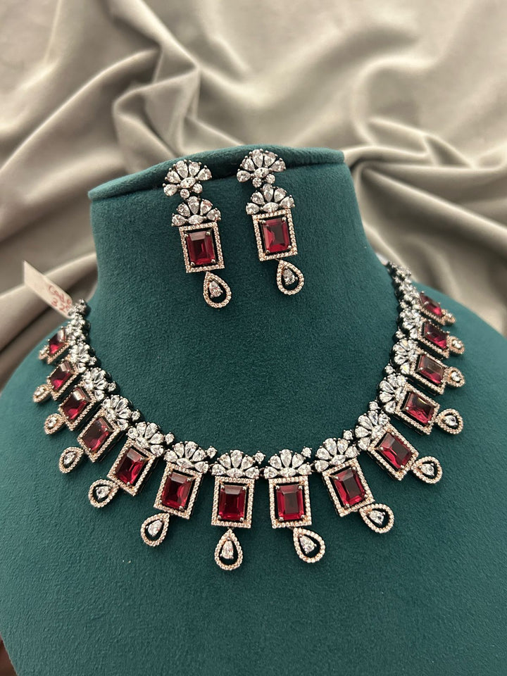 Crimson Royale Diamond Look Necklace Set