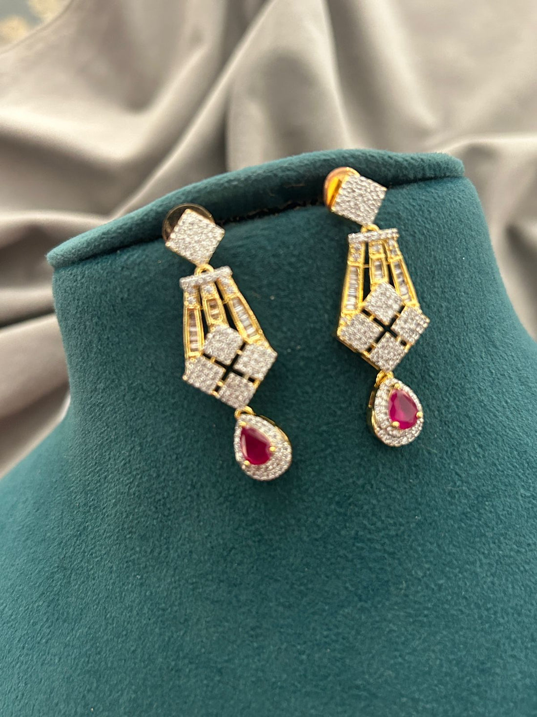 Ruby Drop Diamond Look Necklace Set