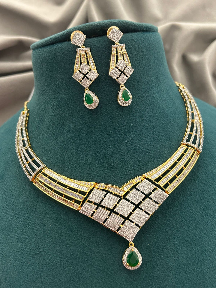 Emerald Drop Diamond Look Necklace Set