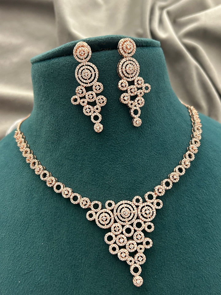 Rose Gold Spiral Diamond Look Necklace Set