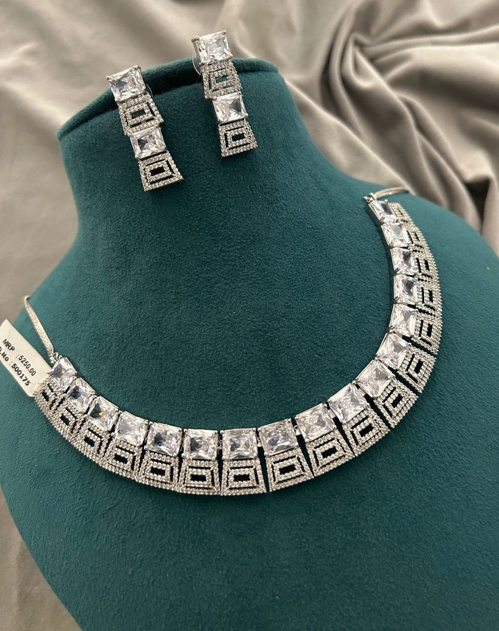 Square Cut Diamond Look Necklace Set