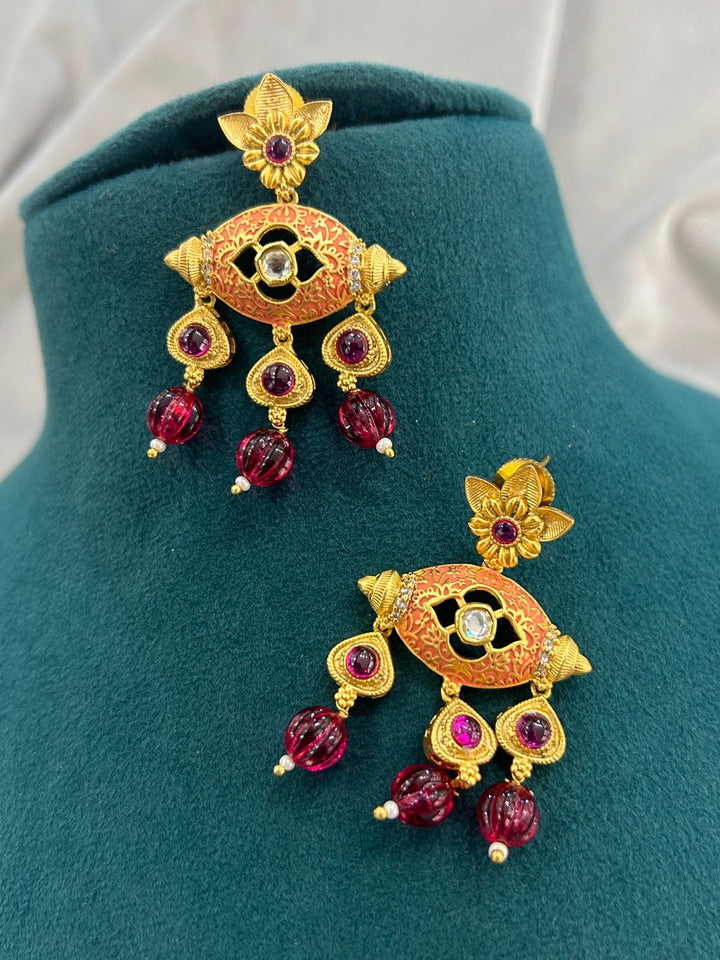 Antique Enamel Kundan Beaded Necklace Set