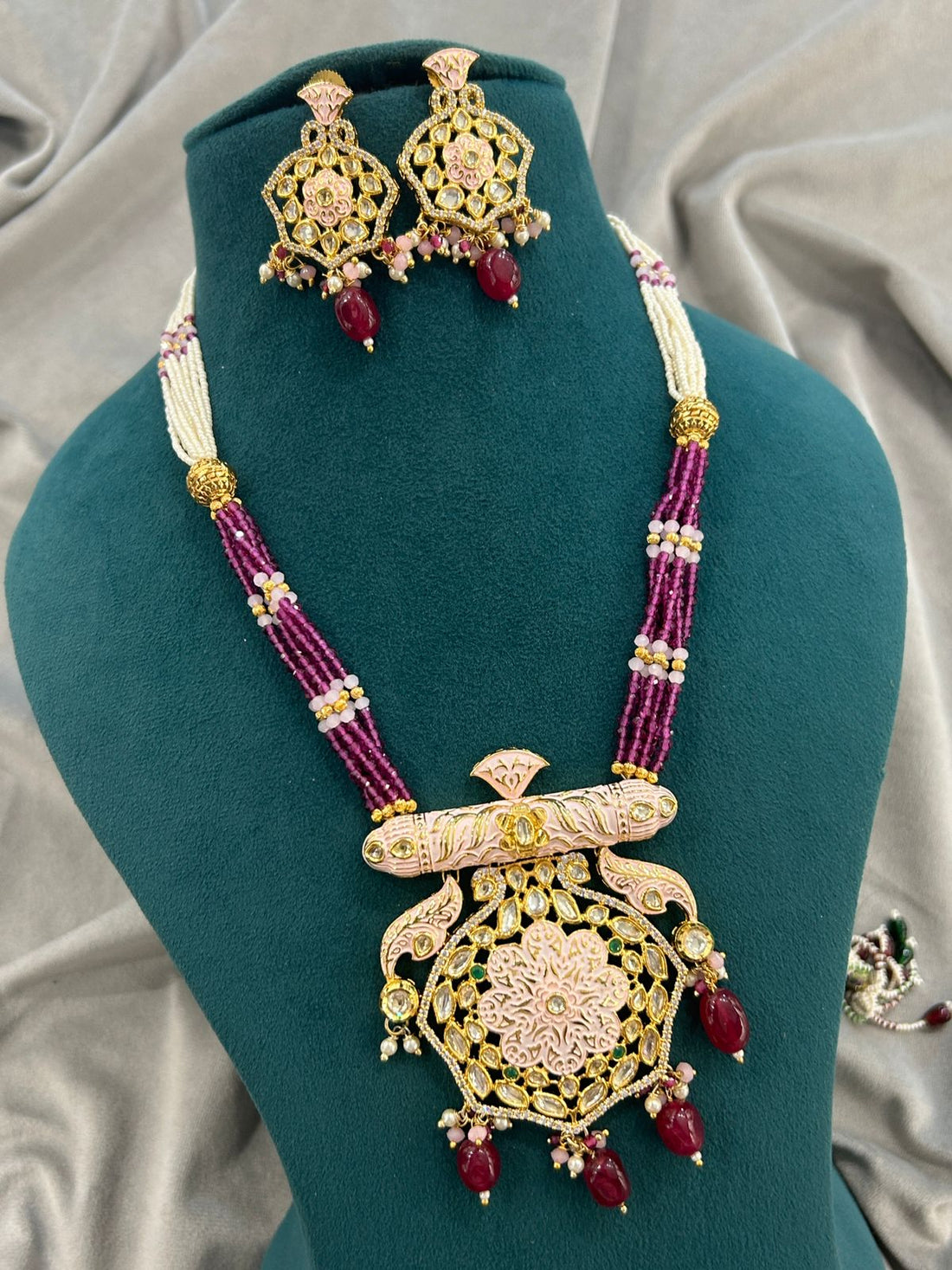 Antique Meenakari Kundan Necklace with Ruby Beads