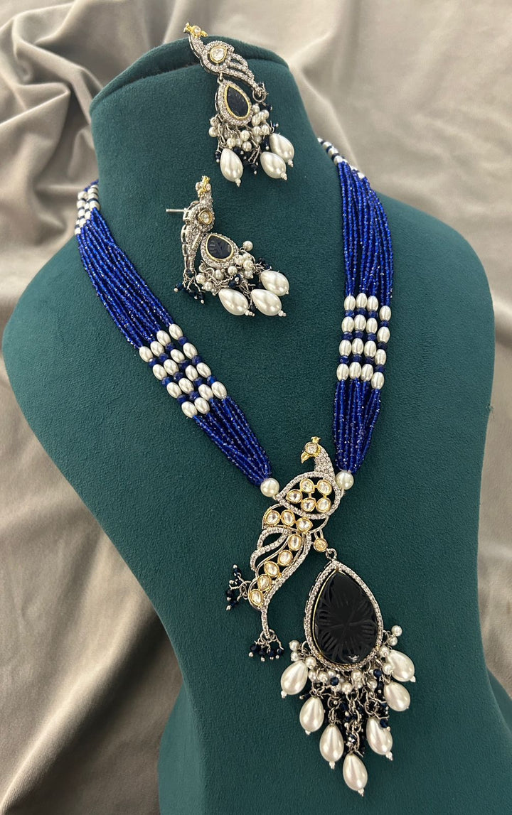 Royal Peacock Blue Beaded Necklace Set