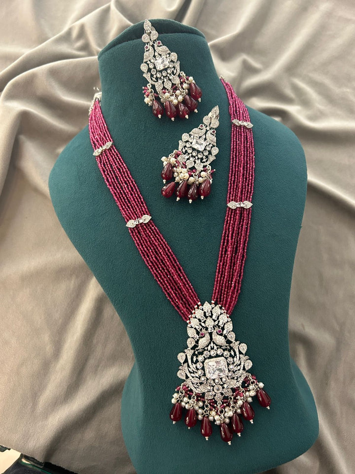 Ruby Diamond Beaded Necklace Set