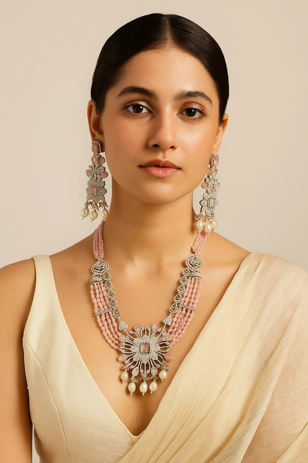 Blush Pink Pearl Elegance Necklace Set