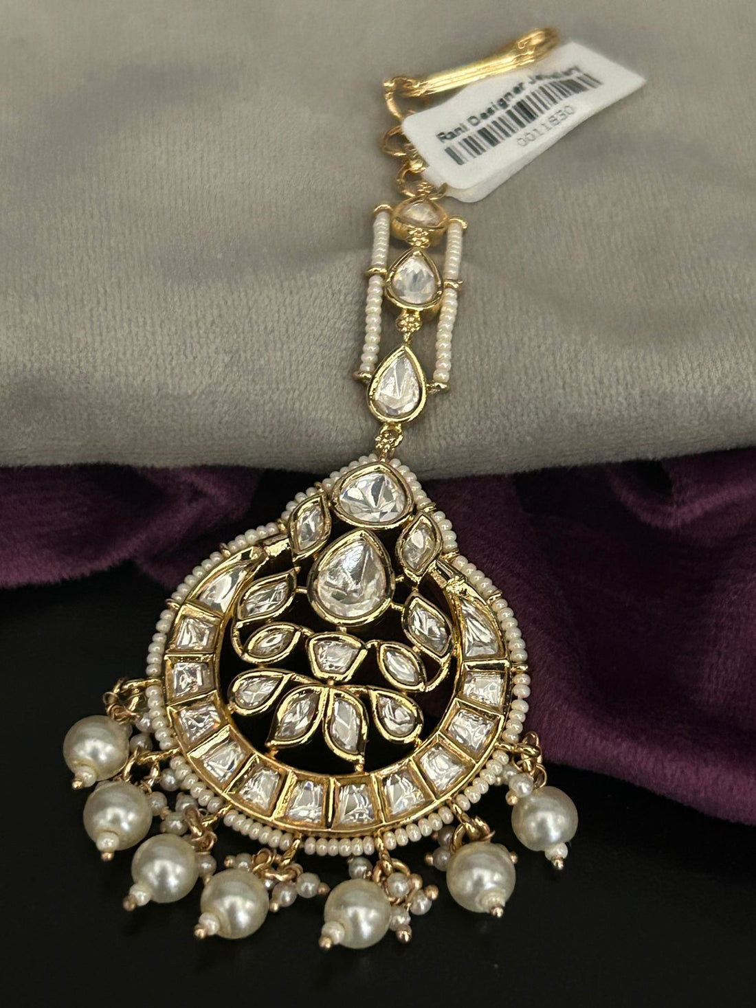 Royal Kundan Chandbali Maang Tikka with Pearl Drops