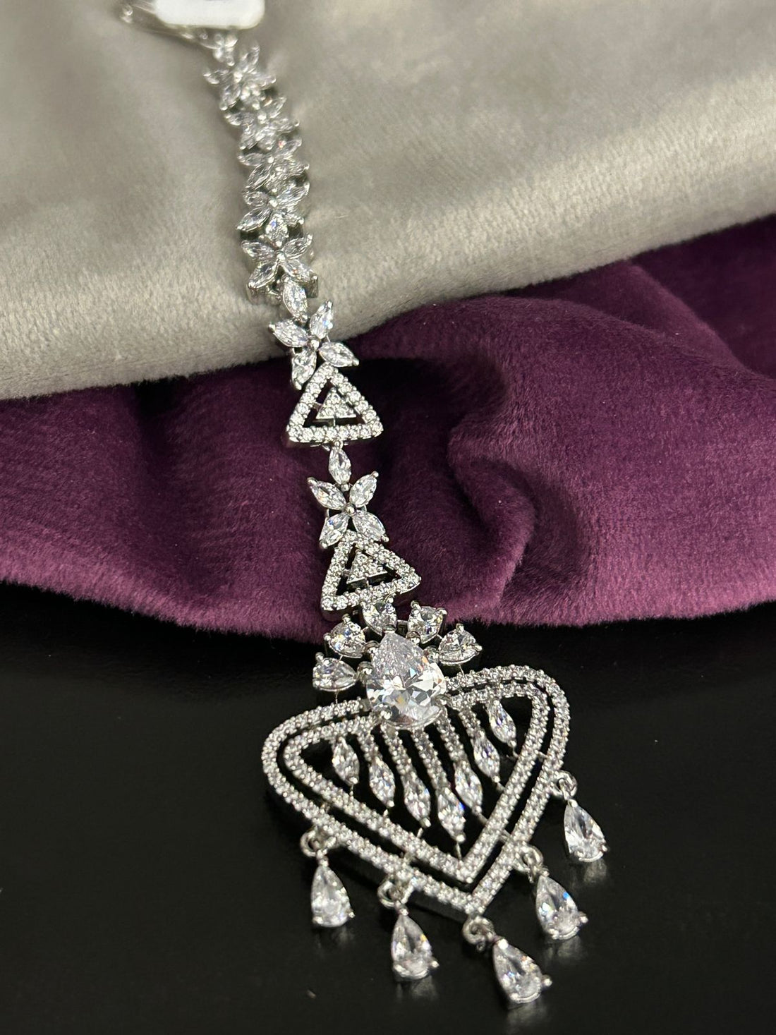 Diamond Look Maang Tikka with Triangle Drop Design