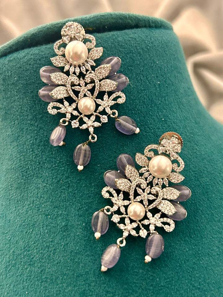 Pearl & Grey Beads Diamond Look Necklace Set – Bridal Party Wear Jewellery