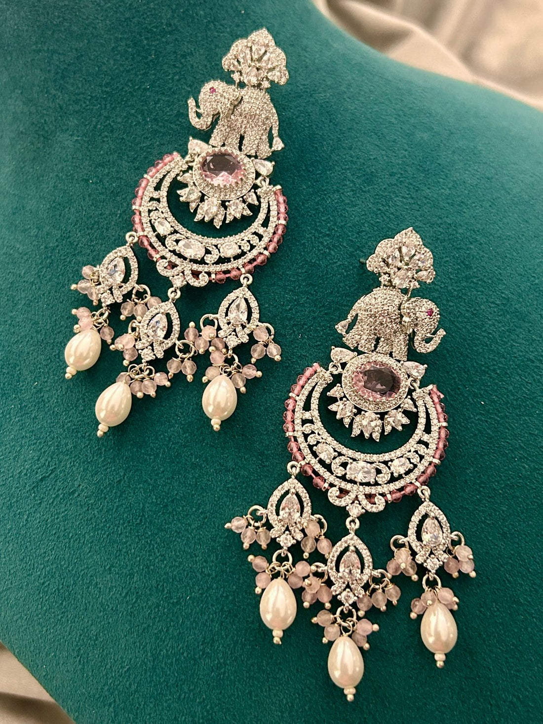 Pink Beads & Diamond Look Elephant Design Necklace Set – Heavy Bridal Jewellery