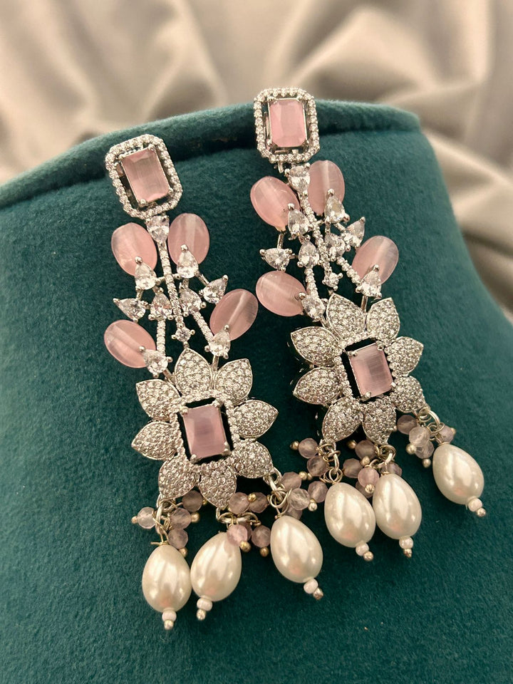 Pink Beads & Diamond Look Necklace Set with Pearls – Bridal Party Wear Jewellery