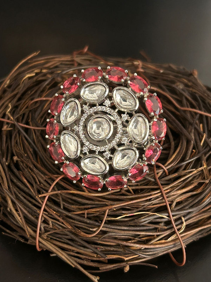 Red & White Stone Statement Ring – Luxury Party Wear Jewellery