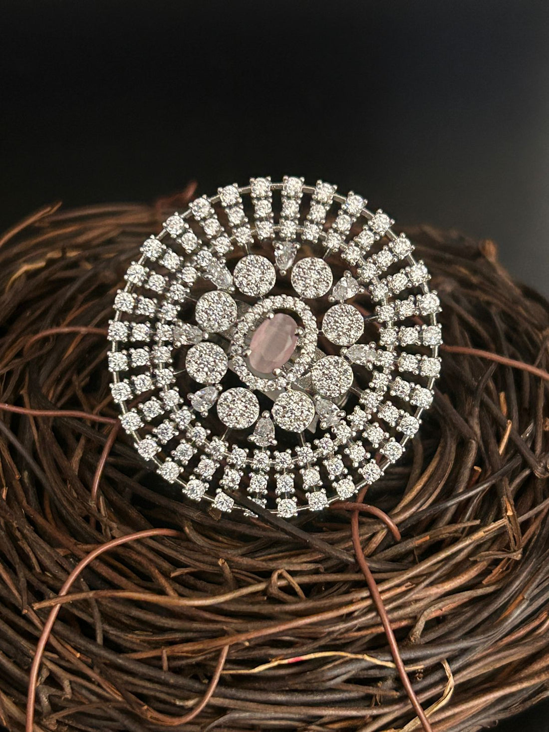 Round CZ Diamond Cocktail Ring – Statement Party Wear Jewellery