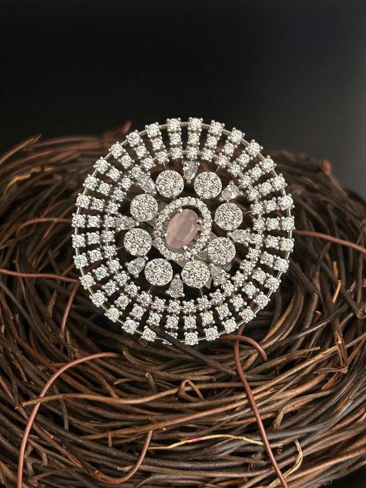 Round CZ Diamond Cocktail Ring – Statement Party Wear Jewellery