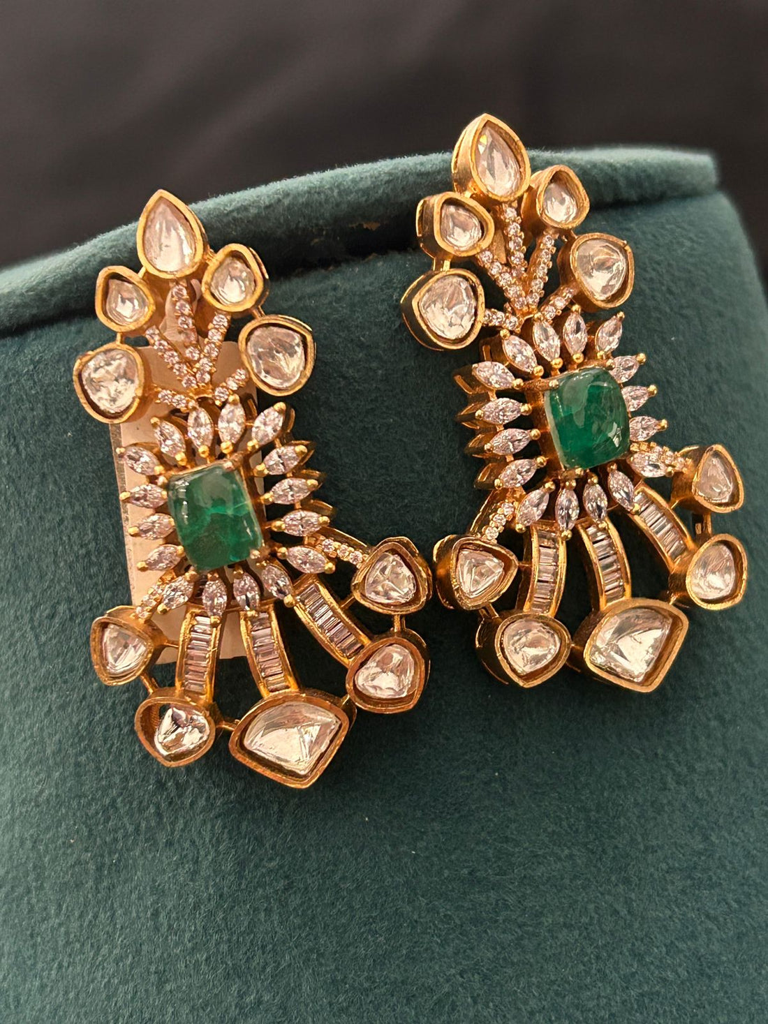 Emerald Green Stone Designer Necklace Set with Earrings