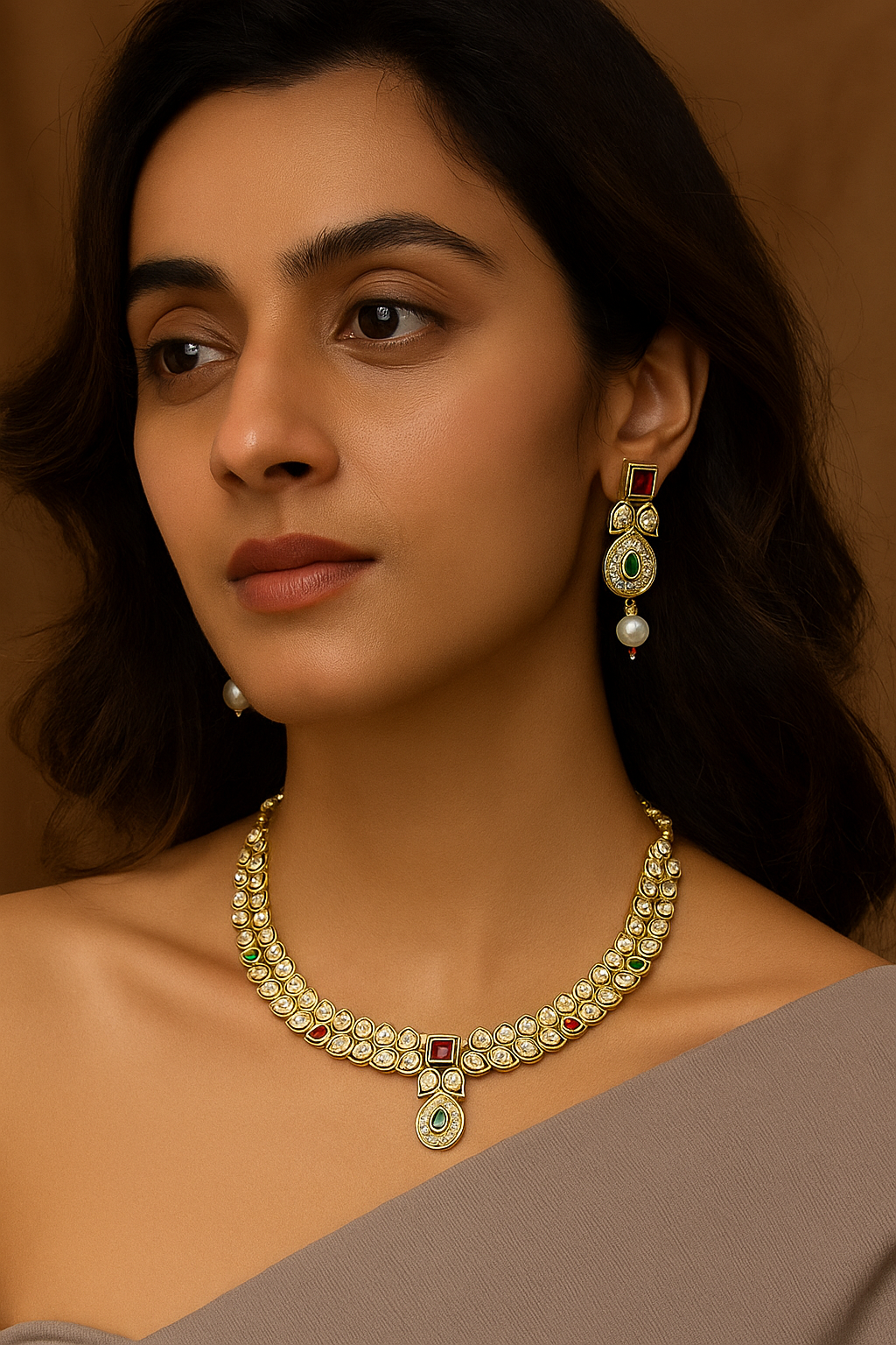 Elegant Multi-Stone Kundan Choker Set with Earrings