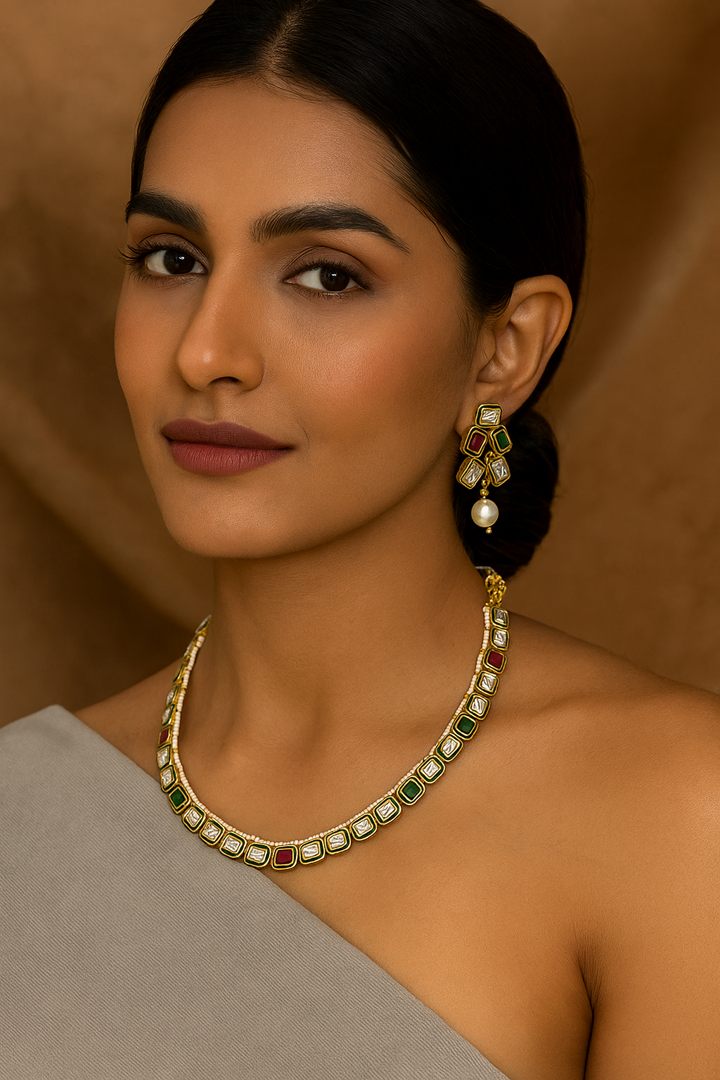 Contemporary Multi-Stone American Diamond Necklace Set