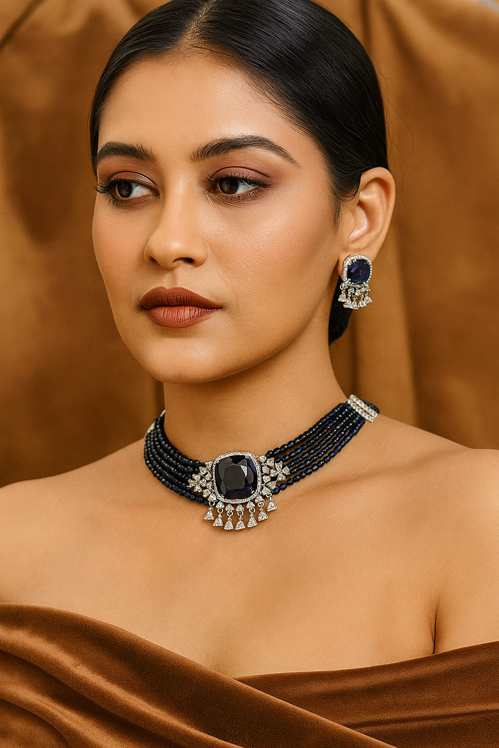 Royal Blue Stone Diamond Choker Set