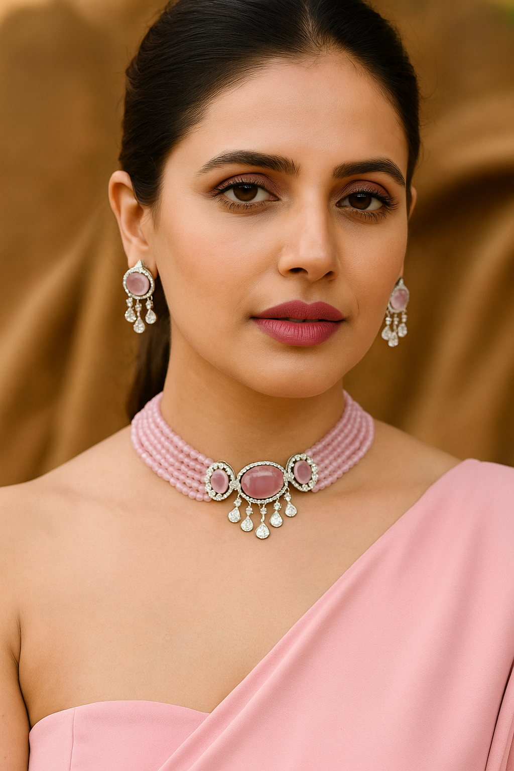 Blush Pink Elegance Diamond Choker Set