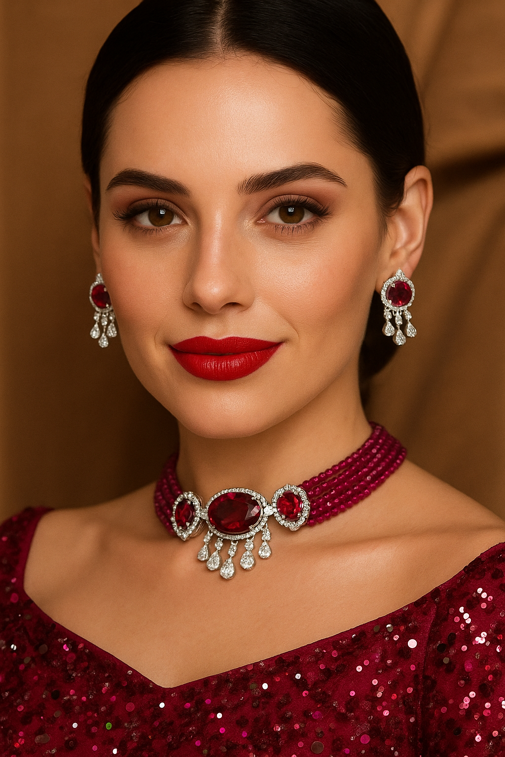 Garnet Glow Diamond Choker Set
