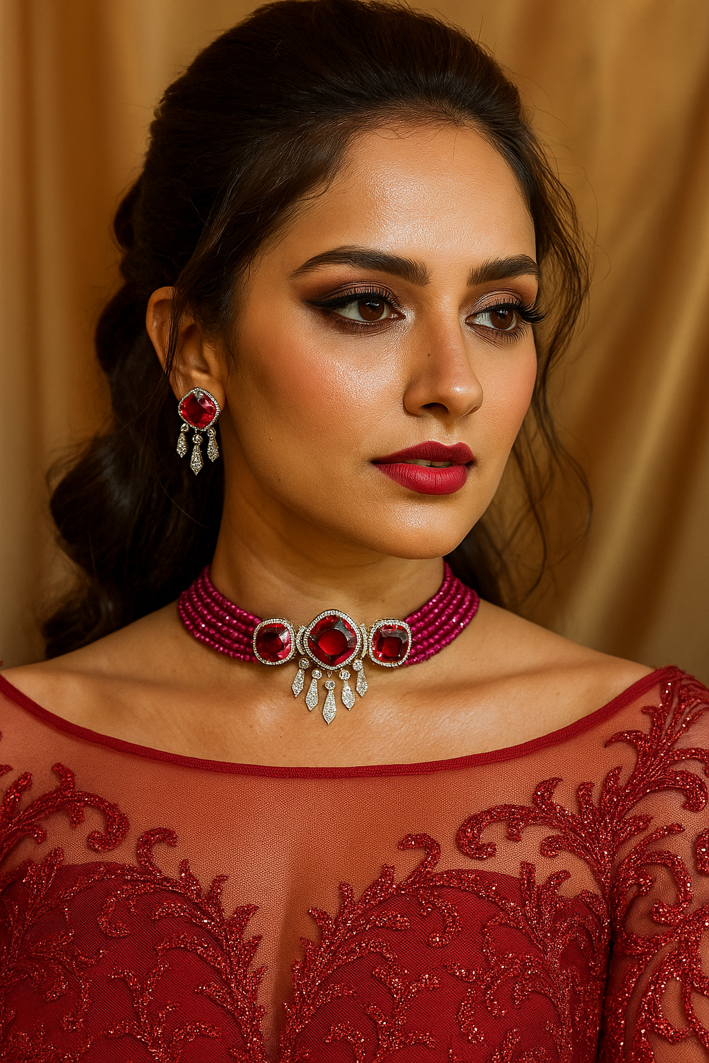 Triple Ruby Radiance Diamond Choker Set