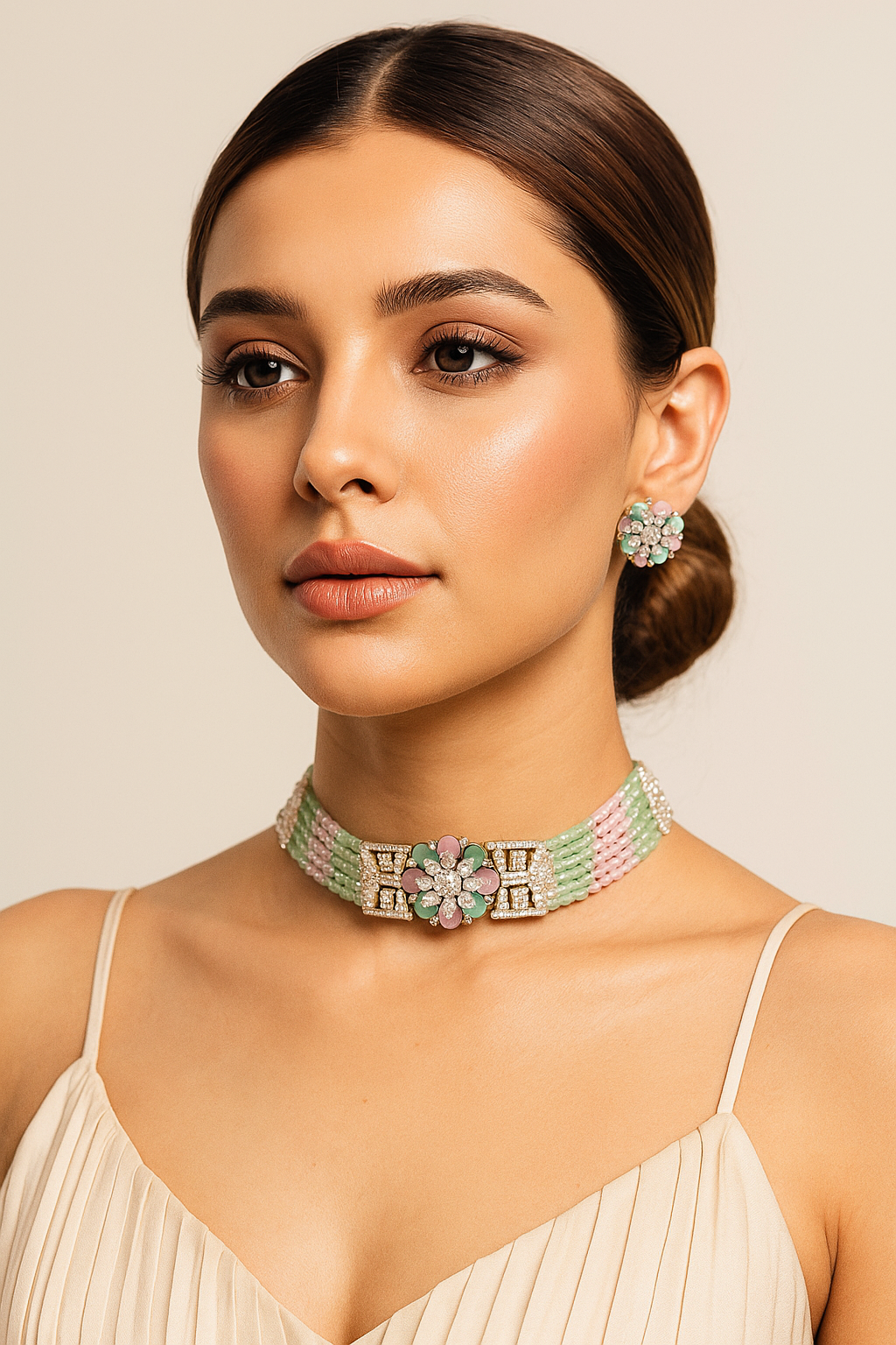 Pastel Blossom Diamond Choker Set