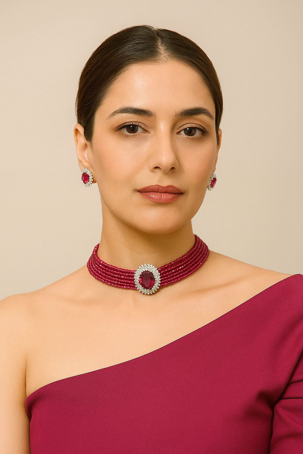 Radiant Ruby Solitaire Diamond Choker Set