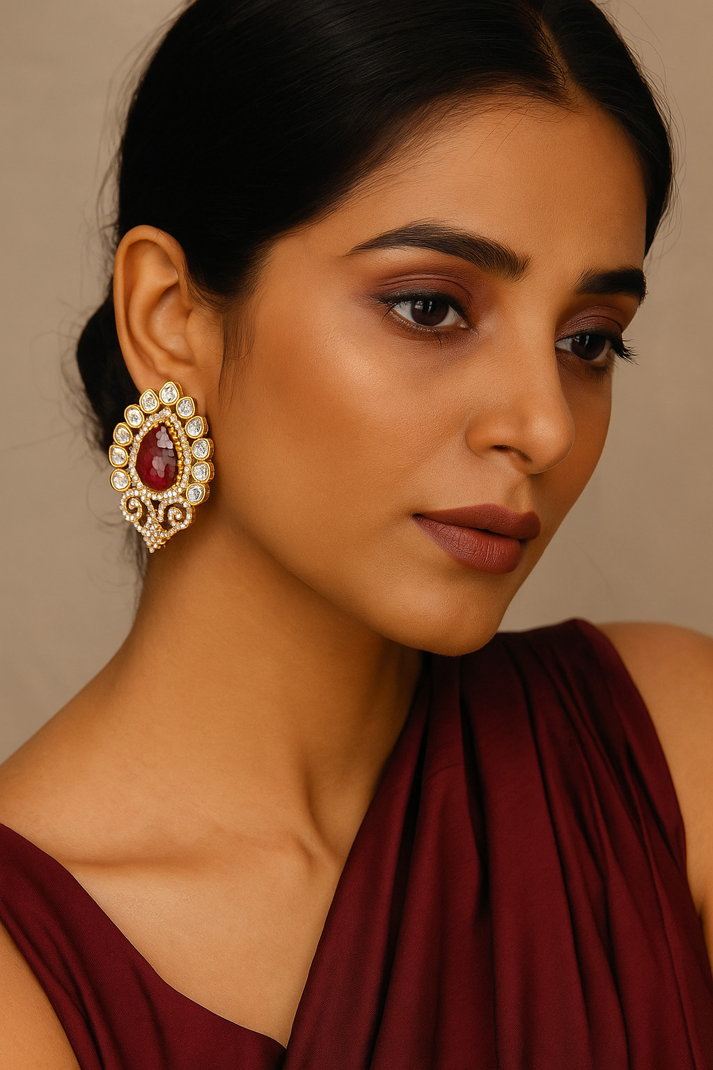 Antique Ruby Red Drop Earrings with AD Detailing