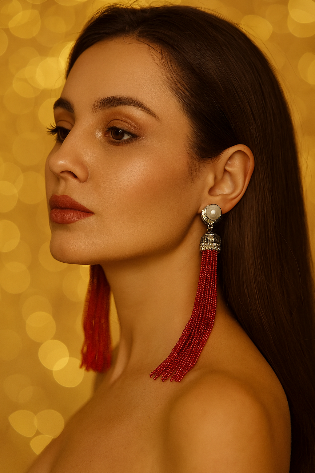 Red Tassel Long Earrings with Stones – Party Wear Designer Jewellery