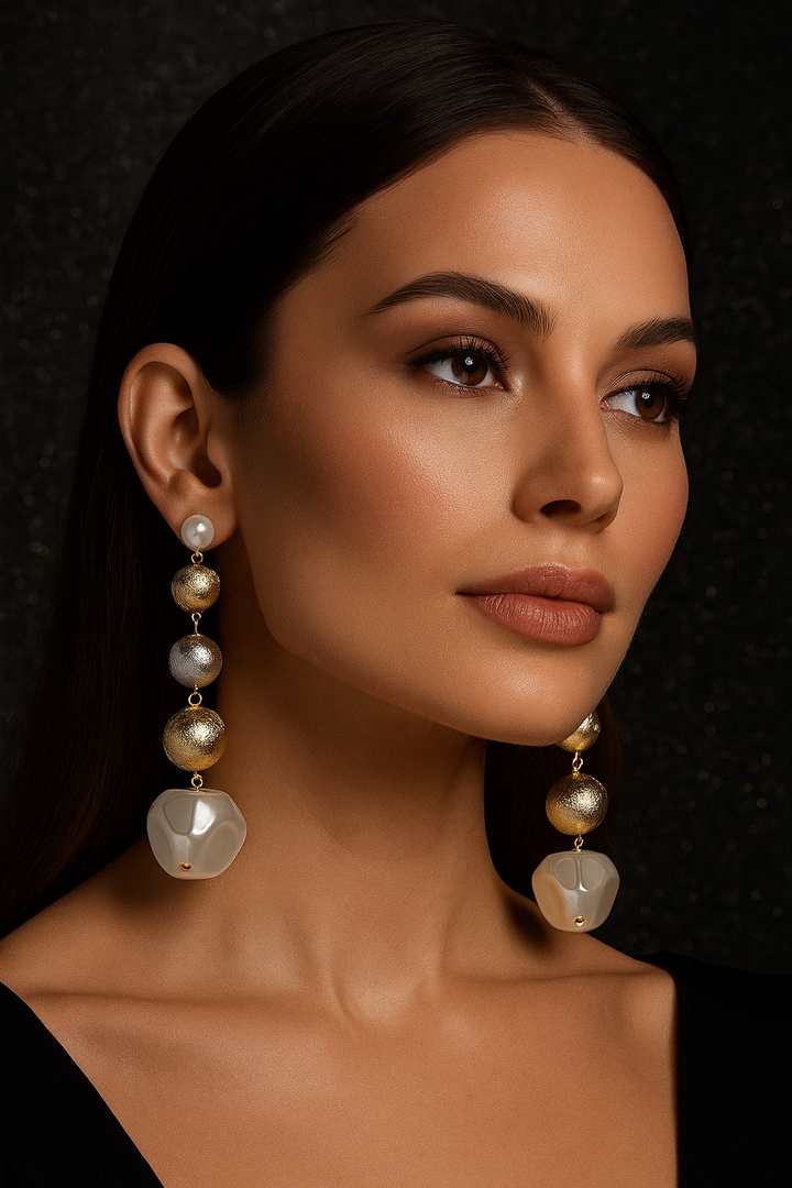 Pearl & Metallic Ball Drop Earrings – Stylish Party Wear Jewellery