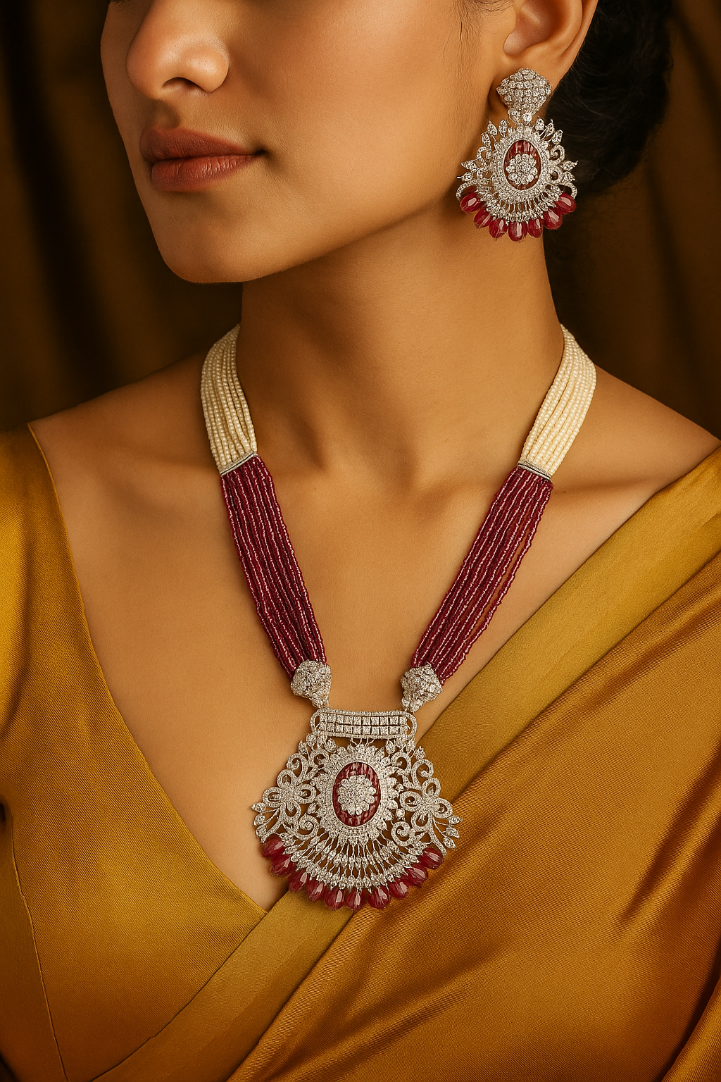 Ruby Beads & Diamond Look Necklace Set – Bridal Designer Jewellery